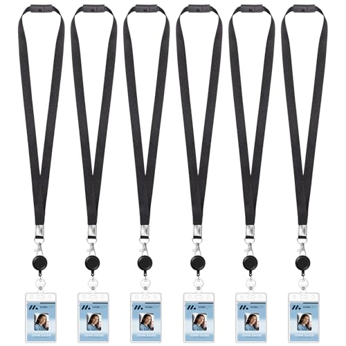 Umhängebänder für Ausweise, Ausweishalter, einziehbares Sicherheitsabzeichen, Schlüsselband für Ausweise und Schlüssel, Schwarz, 6 Stück von Prudiut