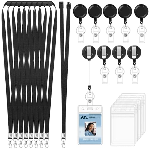 Umhängebänder für Ausweise, Ausweishalter, einziehbares Sicherheitsabzeichen, Schlüsselband für Ausweise und Schlüssel, Schwarz, 9 Stück von Prudiut