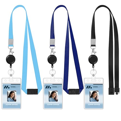 Umhängeband für Ausweise, mit Ausweishalter, einziehbares Sicherheitsabzeichen, Schlüsselband für Ausweise und Schlüssel, 3 Stück von Prudiut