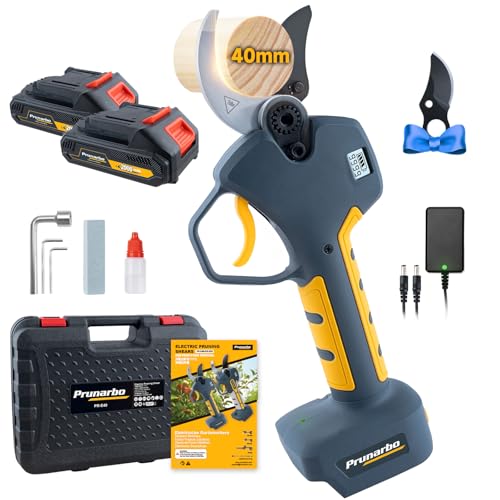 Prunarbo Elektrische Gartenschere mit Akku 40MM 18V Brushless 4000mAh Akku LCD Display Astschere Akku Kompatibel mit Makita Akkus (PR-E40) von Prunarbo