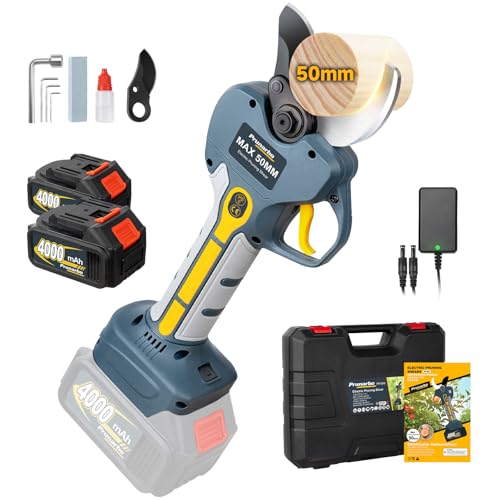 Prunarbo Elektrische Gartenschere mit Akku 50MM 18V Brushless 8000mAh Akku LCD Display Astschere Akku Kompatibel mit Makita Akkus (PR-E50) von Prunarbo