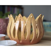 Gelb-Rosa Tulpe - Handgemacht Keramik Teelichthalter, Kerzenlampe von PrunkwindeKeramik