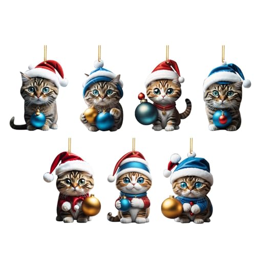 Katzenornament Adventskalender 2024 | Katzenanhänger Weihnachts Adventskalender | 24 Tage Weihnachts Countdown Kalender Niedliche 2D-Tierornamente Für Weihnachtsbaum von Pruojhw