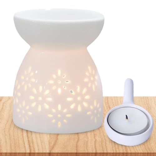 Pruojhw Duftlampe Teelicht Ölofen Aus Keramik Wax Melt Stövchen Teelicht Ätherischer Ölbrenner, Hohles Design Duftwac Für Duftlampe Aromatherapie-Ofen, Keramikkerzenofen, Ausgehöhlter Ölbrenner von Pruojhw