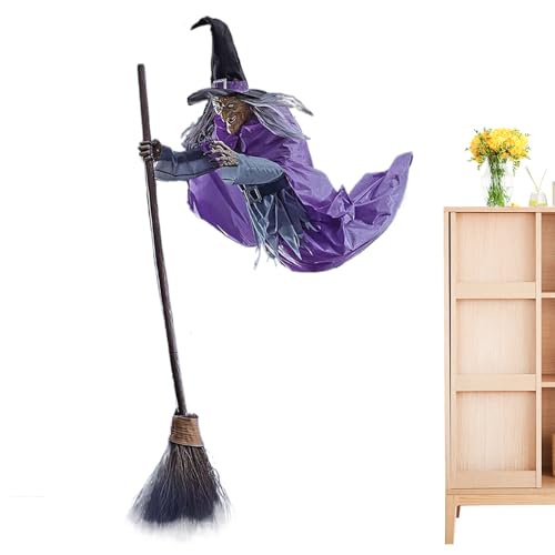 Pruojhw Fliegende Hexe Halloween-Dekoration,Schwebende Fliegende Hexe Dekorationen Mit Gruseligem Sound - Gruselige Deko Für Feiertage Garten Vorgarten Haus Eingang Terrasse Innenbereich Spukhaus von Pruojhw