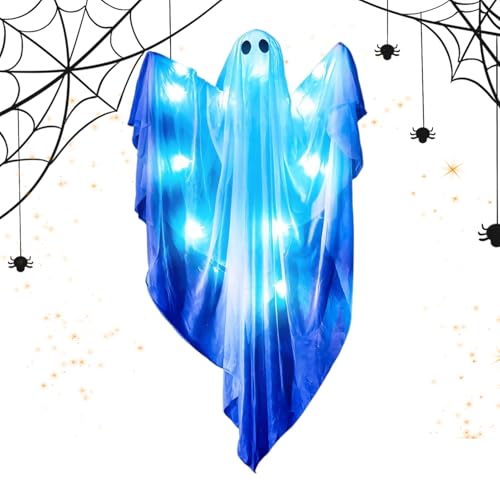 Pruojhw Halloween Geisterdekoration Dimmbare LED Geisterbeleuchtung - Gruselig Süße Dekofiguren Mit Licht Und Sound Zum Aufhängen Für Draußen Fenster Haus Tür Garten Party Nacht,Haus Fenster von Pruojhw