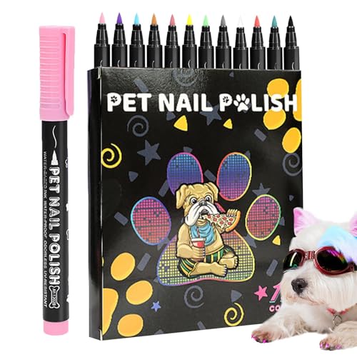 Pruojhw Haustier-Nagellack, Welpen-Nagellack 12 Stück Hundesichere Farbe Für Nägel - Sicheres, Schnell Trocknendes Haustier-Nagellack-Set, Kreative 12-Farben-Nagellack-Marker Für Hunde, Katzen, von Pruojhw