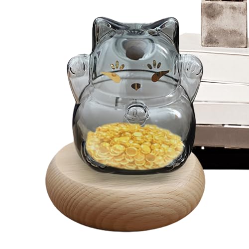 Pruojhw Sparglas Mit Münzeinwurf - Tierisches Design Spardose - Transparente Goldbohnen-Box in Katzenform als Sparbehälter für Bücherregal-Deko von Pruojhw