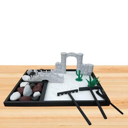 Pruojhw Zen-Garten-Set, Miniatur, Zen-Garten, Meditation, für Büro – Zen-Garten, japanischer Zen-Garten, Felssand-Dekoration, kleines Garten-Set für Meditation von Pruojhw
