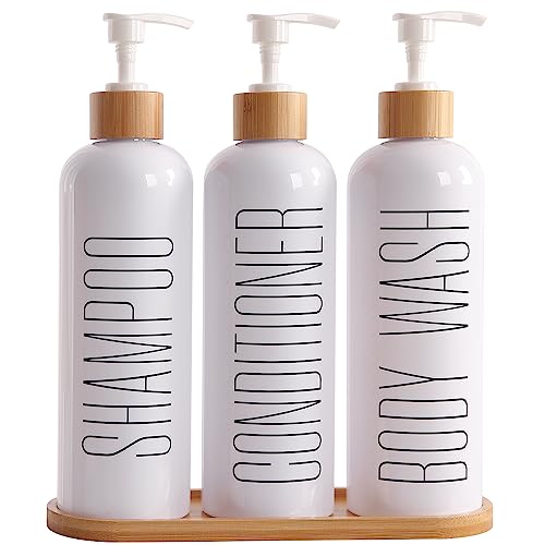 Prus Waso Shampoo- und Conditioner-Spender, enthält Shampoo-Conditioner, Duschseifenspender mit Bambus-Pumpen und Tablett, perfekt für Moderne Badezimmer-Dekoration. (weiß) von Prus Waso