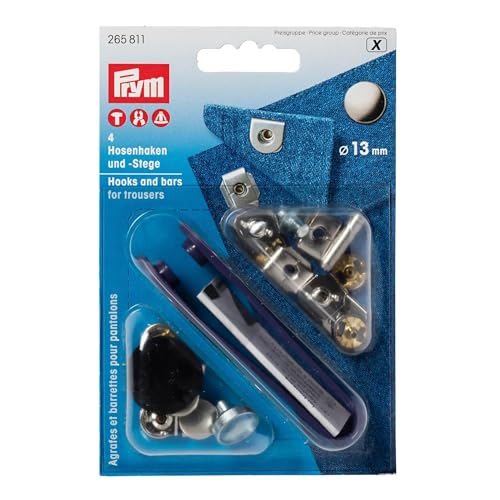 Prym 265811 Hosenhaken Set 13 mm – nähfrei, silber/brüniert – 4 Stück mit Werkzeug – zum Einschlagen – für Hosen & Röcke – passend für VARIO-Zange + Vario Creative Tool Prym 265811 Hosenhaken Set 13 mm – nähfrei, silber/brüniert – 4 Stück mit Werkzeug – zum Einschlagen – für Hosen & Röcke – passend für VARIO-Zange + Vario Creative Tool von Prym