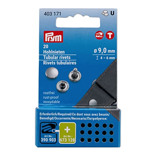 Prym 403171 Hohlnieten, ø 9 mm/4-6 mm, Messing silberfarbig, 20 Stück für Vario Creative Tool, Silber von Prym