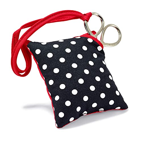 Prym 610322 Nadelkissen und Schere Polkadots schwarz/weiß Polka Pin Cushion with Scissors, Polyester, 9.5x10x4 cm von Prym