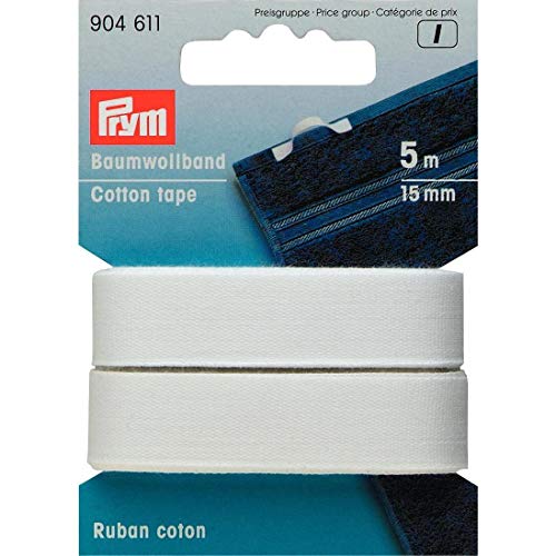 Prym 904611 Baumwollband 15 mm weiß, 100Prozent CO von Prym