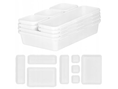 Schubladen Organizer Box 8Stk Organizer Schubladen Ordnungssystem Küche Badezimmer Kosmetik Gewürz Aufbewahrung Organisation Drawer Kunststoff Büro Schreibtisch Trenner mit Silikonmatten (Weiss) von Przydasie