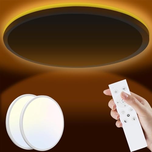 LED-Deckenleuchte mit Fernbedienung,24 W,3000K–6000K,dimmbar,wasserdichte Deckenleuchte für Badezimmer,Flur, Schlafzimmer, Spielzimmer,2 Stück von Psatfito G