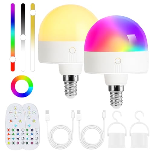 Wiederaufladbare Glühbirne mit Timer und Fernbedienung, dimmbare Batterie Glühbirnen mit Magnetsockel, E14 aufladbare LED Glühbirne, nicht verkabelte Lampen mit 3 Farbtemperaturen + 12 RGB, 2 Pack Wiederaufladbare Glühbirne mit Timer und Fernbedienung, dimmbare Batterie Glühbirnen mit Magnetsockel, E14 aufladbare LED Glühbirne, nicht verkabelte Lampen mit 3 Farbtemperaturen + 12 RGB, 2 Pack von Psatfito