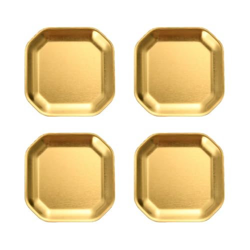 4 effiziente gold-/silberfarbene Edelstahlplatten für robuste und stapelbare Mahlzeiten für Camping-Picknicks und Familienmahlzeiten von Psdndeww