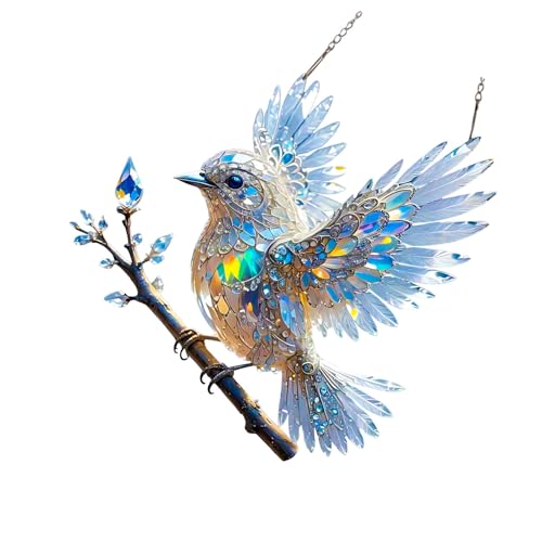 Psdndeww Doppelseitiger Acryl Bluebird Sun Catcher Hanging Ornament Mit Kettenbuntkunstdesign Gartenfenster Home Dekoration Kristall Bluebird Acryl Dekore von Psdndeww