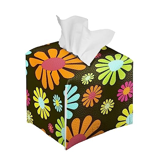 Psesaysky Taschentuchbox mit Hippie-Blumenmotiv, PU-Leder, quadratisch, einfache Reinigung, wasserdicht, Taschentuchhalter, Papiertaschentuch-Etui, Organizer, Taschentuchhalter Psesaysky Taschentuchbox mit Hippie-Blumenmotiv, PU-Leder, quadratisch, einfache Reinigung, wasserdicht, Taschentuchhalter, Papiertaschentuch-Etui, Organizer, Taschentuchhalter von Psesaysky