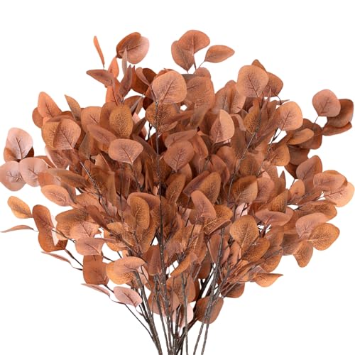 Pseutio Künstliche Eukalyptus-Stiele, Herbstdekorationen mit Eukalyptusblättern, für Innenbereich, Zuhause, Herbst, Festival, Erntedankfest, Dekoration, 6 Stück (dunkelbraun) von Pseutio