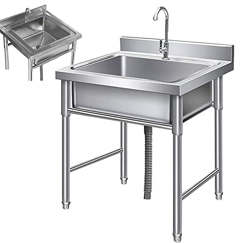 Psfghvz Waschbecken Gemüsespüle Kommerzielle Gastronomie Spüle Küchenspüle Aus Edelstahl Freistehend Spültisch mit Halterung + Wasserhahn + Siphon Spüle für Indoor Outdoor, 2 Größen von Psfghvz