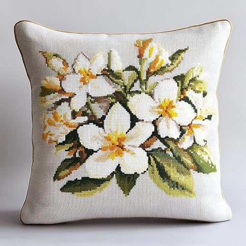 Pskgbxmu Gestempeltes Kreuzstich Kissen 45x45cm Blume DIY Kissen Stickerei Set für kreative Inneneinrichtung Handarbeitsset für erwachsene Anfänger von Pskgbxmu