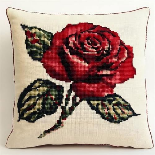 Pskgbxmu Gestempeltes Kreuzstich Kissen 45x45cm Blume DIY Kissen Stickerei Set für kreative Inneneinrichtung Handarbeitsset für erwachsene Anfänger von Pskgbxmu