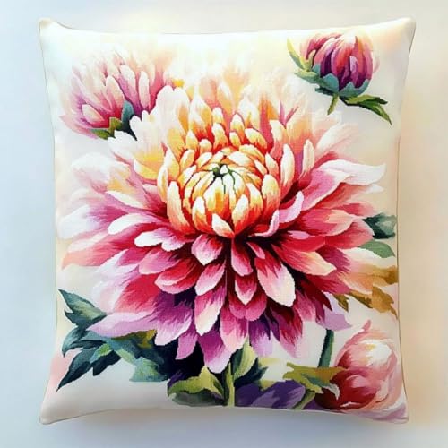 Pskgbxmu Gestempeltes Kreuzstich Kissen 45x45cm Blumen DIY Kissen Stickerei Set für kreative Inneneinrichtung Handarbeitsset für erwachsene Anfänger von Pskgbxmu