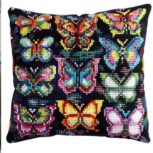 Pskgbxmu Gestempeltes Kreuzstich Kissen 45x45cm Bunter Schmetterling DIY Kissen Stickerei Set für kreative Inneneinrichtung Handarbeitsset für erwachsene Anfänger Pskgbxmu Gestempeltes Kreuzstich Kissen 45x45cm Bunter Schmetterling DIY Kissen Stickerei Set für kreative Inneneinrichtung Handarbeitsset für erwachsene Anfänger von Pskgbxmu