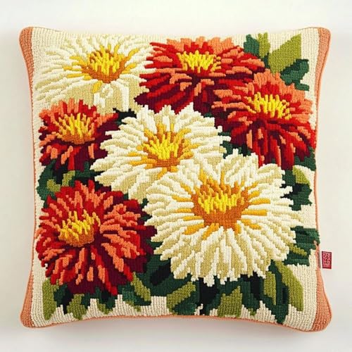Pskgbxmu Gestempeltes Kreuzstich Kissen 45x45cm Chrysantheme DIY Kissen Stickerei Set für kreative Inneneinrichtung Handarbeitsset für erwachsene Anfänger von Pskgbxmu
