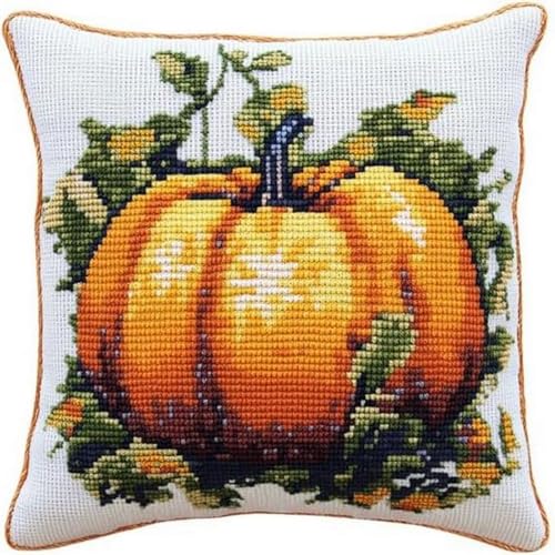 Pskgbxmu Gestempeltes Kreuzstich Kissen 45x45cm Grüne Ranke Kürbis DIY Kissen Stickerei Set für kreative Inneneinrichtung Handarbeitsset für erwachsene Anfänger von Pskgbxmu