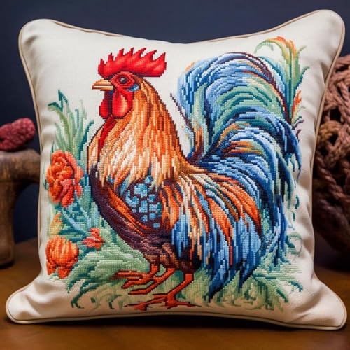 Pskgbxmu Gestempeltes Kreuzstich Kissen 45x45cm Hahn DIY Kissen Stickerei Set für kreative Inneneinrichtung Handarbeitsset für erwachsene Anfänger Pskgbxmu Gestempeltes Kreuzstich Kissen 45x45cm Hahn DIY Kissen Stickerei Set für kreative Inneneinrichtung Handarbeitsset für erwachsene Anfänger von Pskgbxmu