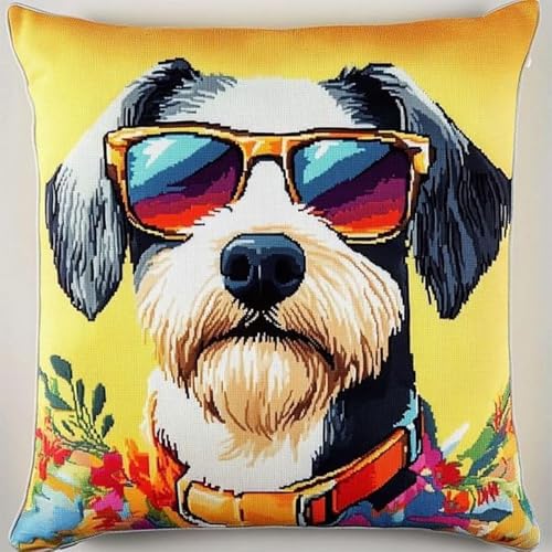 Pskgbxmu Gestempeltes Kreuzstich Kissen 45x45cm Haustierhund DIY Kissen Stickerei Set für kreative Inneneinrichtung Handarbeitsset für erwachsene Anfänger von Pskgbxmu
