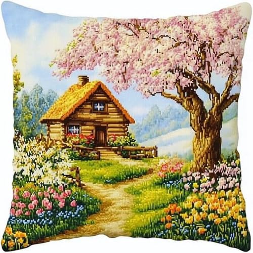 Pskgbxmu Gestempeltes Kreuzstich Kissen 45x45cm Holzhaus DIY Kissen Stickerei Set für kreative Inneneinrichtung Handarbeitsset für erwachsene Anfänger Pskgbxmu Gestempeltes Kreuzstich Kissen 45x45cm Holzhaus DIY Kissen Stickerei Set für kreative Inneneinrichtung Handarbeitsset für erwachsene Anfänger von Pskgbxmu