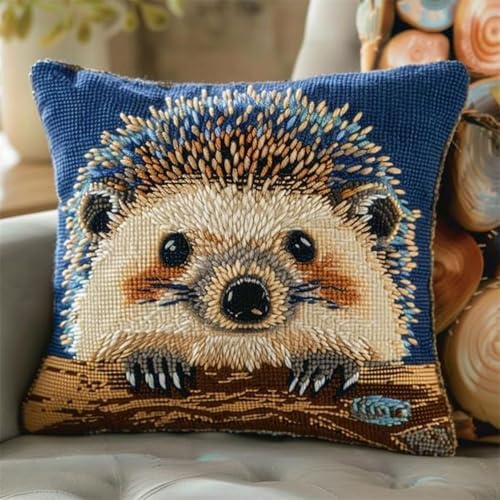 Pskgbxmu Gestempeltes Kreuzstich Kissen 45x45cm Igel DIY Kissen Stickerei Set für kreative Inneneinrichtung Handarbeitsset für erwachsene Anfänger von Pskgbxmu