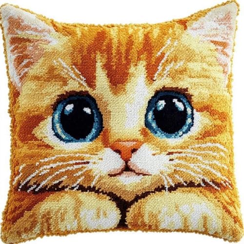 Pskgbxmu Gestempeltes Kreuzstich Kissen 45x45cm Katze DIY Kissen Stickerei Set für kreative Inneneinrichtung Handarbeitsset für erwachsene Anfänger von Pskgbxmu