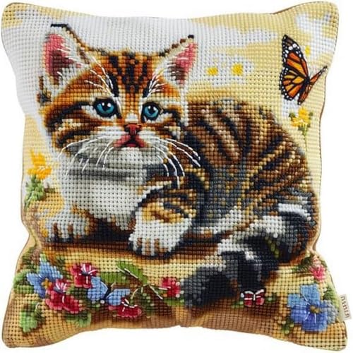 Pskgbxmu Gestempeltes Kreuzstich Kissen 45x45cm Katze mit getigerter Katze DIY Kissen Stickerei Set für kreative Inneneinrichtung Handarbeitsset für erwachsene Anfänger Pskgbxmu Gestempeltes Kreuzstich Kissen 45x45cm Katze mit getigerter Katze DIY Kissen Stickerei Set für kreative Inneneinrichtung Handarbeitsset für erwachsene Anfänger von Pskgbxmu
