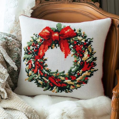 Pskgbxmu Gestempeltes Kreuzstich Kissen 45x45cm Kranz DIY Kissen Stickerei Set für kreative Inneneinrichtung Handarbeitsset für erwachsene Anfänger Pskgbxmu Gestempeltes Kreuzstich Kissen 45x45cm Kranz DIY Kissen Stickerei Set für kreative Inneneinrichtung Handarbeitsset für erwachsene Anfänger von Pskgbxmu