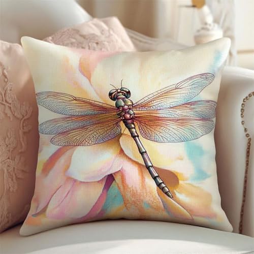 Pskgbxmu Gestempeltes Kreuzstich Kissen 45x45cm Libelle DIY Kissen Stickerei Set für kreative Inneneinrichtung Handarbeitsset für erwachsene Anfänger von Pskgbxmu