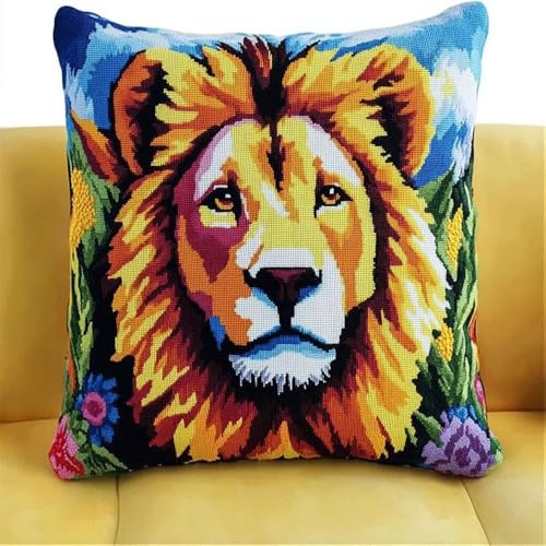 Pskgbxmu Gestempeltes Kreuzstich Kissen 45x45cm Löwe DIY Kissen Stickerei Set für kreative Inneneinrichtung Handarbeitsset für erwachsene Anfänger Pskgbxmu Gestempeltes Kreuzstich Kissen 45x45cm Löwe DIY Kissen Stickerei Set für kreative Inneneinrichtung Handarbeitsset für erwachsene Anfänger von Pskgbxmu