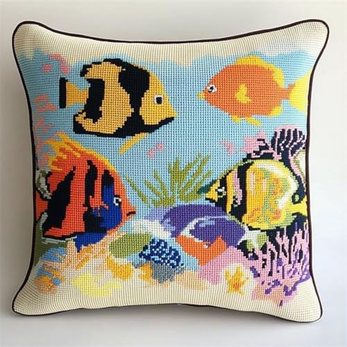 Pskgbxmu Gestempeltes Kreuzstich Kissen 45x45cm Meeresfisch DIY Kissen Stickerei Set für kreative Inneneinrichtung Handarbeitsset für erwachsene Anfänger Pskgbxmu Gestempeltes Kreuzstich Kissen 45x45cm Meeresfisch DIY Kissen Stickerei Set für kreative Inneneinrichtung Handarbeitsset für erwachsene Anfänger von Pskgbxmu