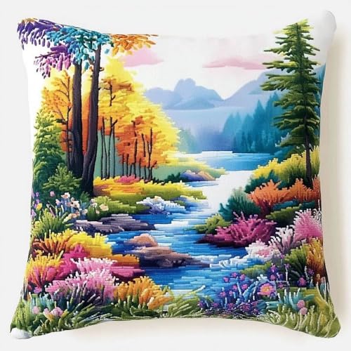 Pskgbxmu Gestempeltes Kreuzstich Kissen 45x45cm Naturszene DIY Kissen Stickerei Set für kreative Inneneinrichtung Handarbeitsset für erwachsene Anfänger Pskgbxmu Gestempeltes Kreuzstich Kissen 45x45cm Naturszene DIY Kissen Stickerei Set für kreative Inneneinrichtung Handarbeitsset für erwachsene Anfänger von Pskgbxmu