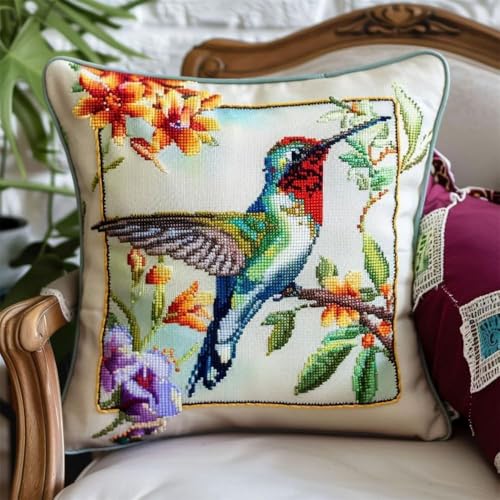 Pskgbxmu Gestempeltes Kreuzstich Kissen 45x45cm Nektar sammelnder Vogel DIY Kissen Stickerei Set für kreative Inneneinrichtung Handarbeitsset für erwachsene Anfänger Pskgbxmu Gestempeltes Kreuzstich Kissen 45x45cm Nektar sammelnder Vogel DIY Kissen Stickerei Set für kreative Inneneinrichtung Handarbeitsset für erwachsene Anfänger von Pskgbxmu