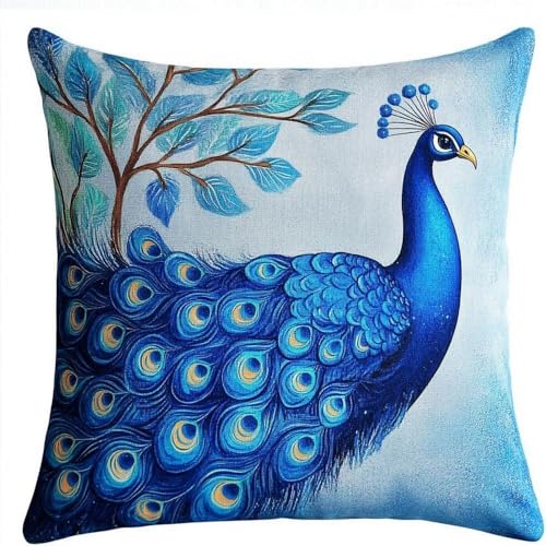 Pskgbxmu Gestempeltes Kreuzstich Kissen 45x45cm Pfau DIY Kissen Stickerei Set für kreative Inneneinrichtung Handarbeitsset für erwachsene Anfänger von Pskgbxmu