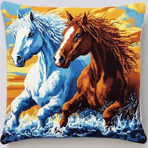 Pskgbxmu Gestempeltes Kreuzstich Kissen 45x45cm Pferd DIY Kissen Stickerei Set für kreative Inneneinrichtung Handarbeitsset für erwachsene Anfänger Pskgbxmu Gestempeltes Kreuzstich Kissen 45x45cm Pferd DIY Kissen Stickerei Set für kreative Inneneinrichtung Handarbeitsset für erwachsene Anfänger von Pskgbxmu
