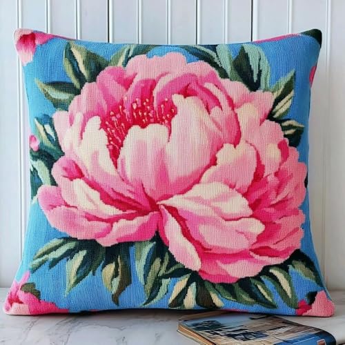 Pskgbxmu Gestempeltes Kreuzstich Kissen 45x45cm Pfingstrose DIY Kissen Stickerei Set für kreative Inneneinrichtung Handarbeitsset für erwachsene Anfänger Pskgbxmu Gestempeltes Kreuzstich Kissen 45x45cm Pfingstrose DIY Kissen Stickerei Set für kreative Inneneinrichtung Handarbeitsset für erwachsene Anfänger von Pskgbxmu