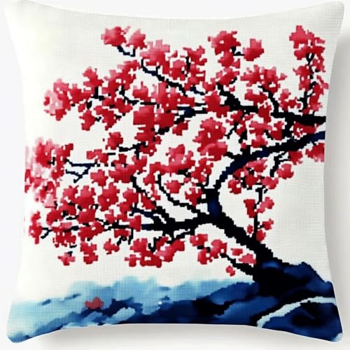 Pskgbxmu Gestempeltes Kreuzstich Kissen 45x45cm Pflaumenblüte DIY Kissen Stickerei Set für kreative Inneneinrichtung Handarbeitsset für erwachsene Anfänger von Pskgbxmu