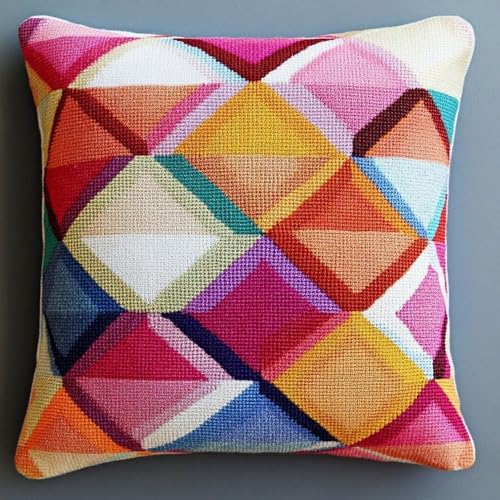Pskgbxmu Gestempeltes Kreuzstich Kissen 45x45cm Schachbrettmuster DIY Kissen Stickerei Set für kreative Inneneinrichtung Handarbeitsset für erwachsene Anfänger von Pskgbxmu