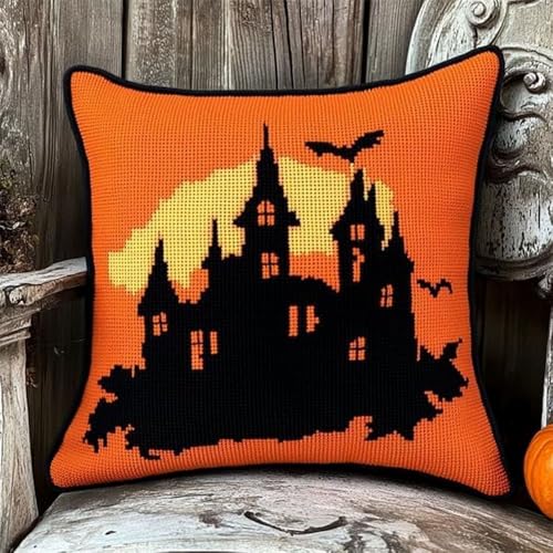 Pskgbxmu Gestempeltes Kreuzstich Kissen 45x45cm Schloss DIY Kissen Stickerei Set für kreative Inneneinrichtung Handarbeitsset für erwachsene Anfänger von Pskgbxmu